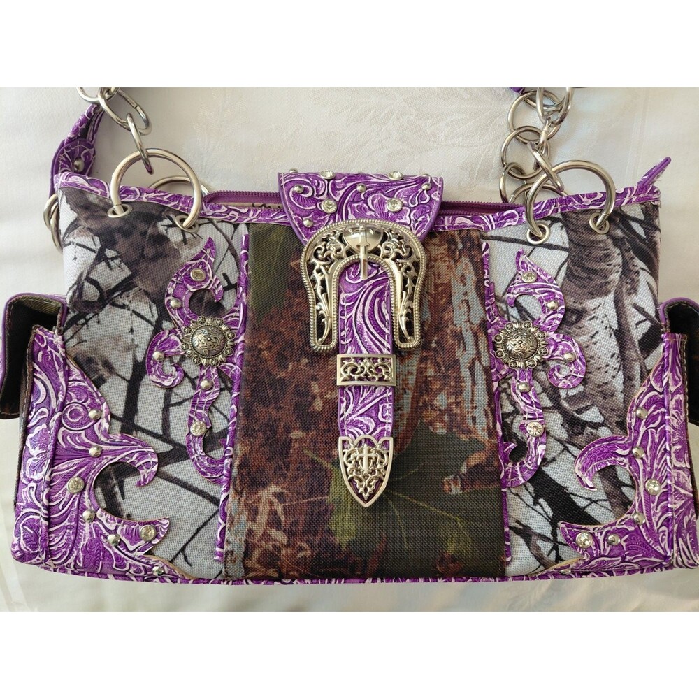 Cowgirl Trendy  Concealed Carry Purse with Wallet and Ammo Pouch Silver Sparkly - Picture 11 of 11
